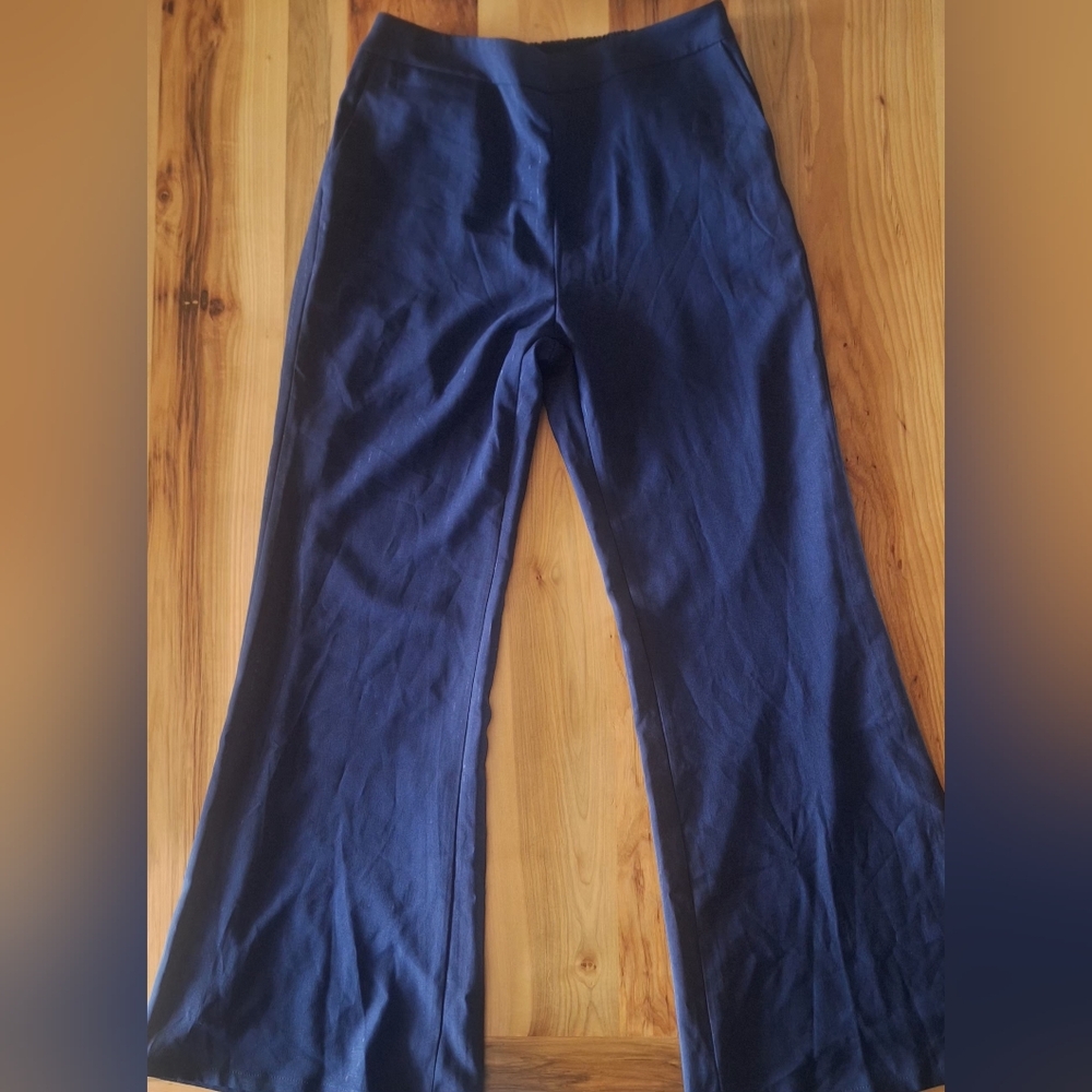 Fashion Nova Navy Blue Xl Wide Leg Pants Zipper Stretch